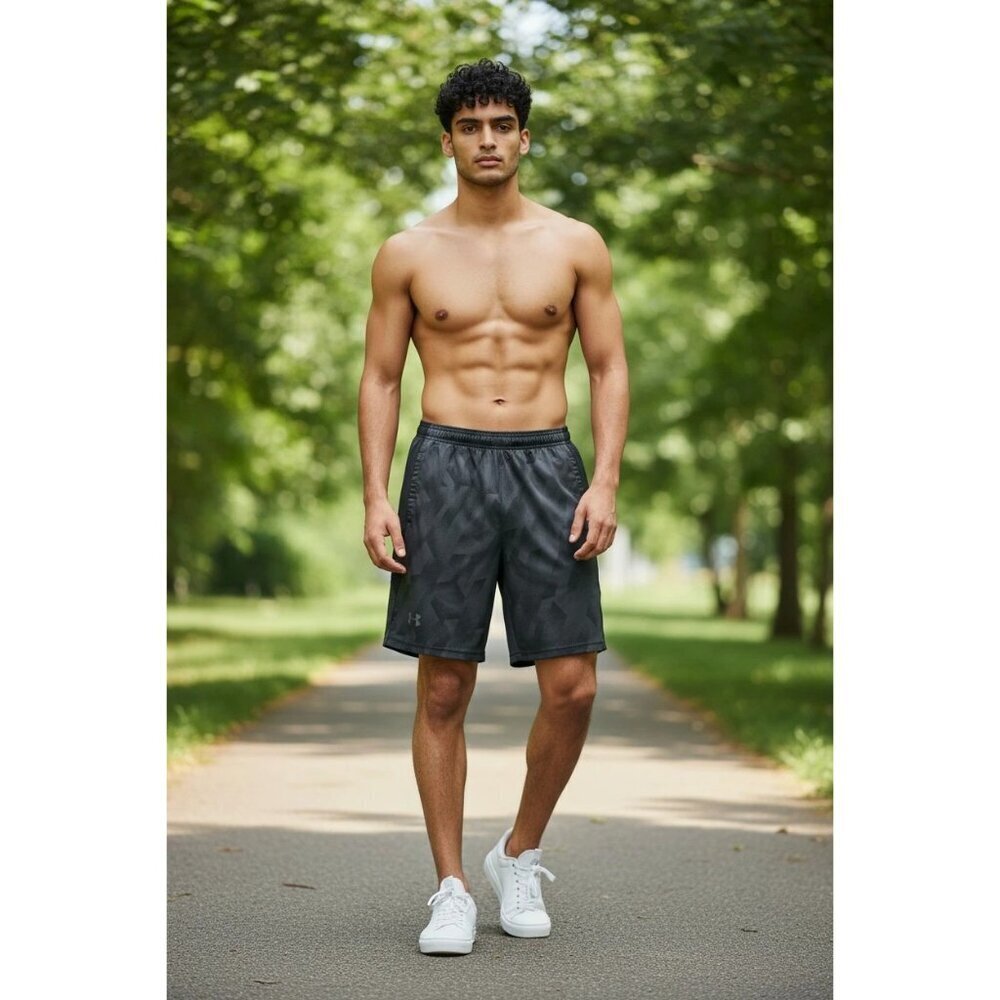 Under Armour Mens Basketball Shorts Elastic Waistband W/Pockets Black/Gray Large